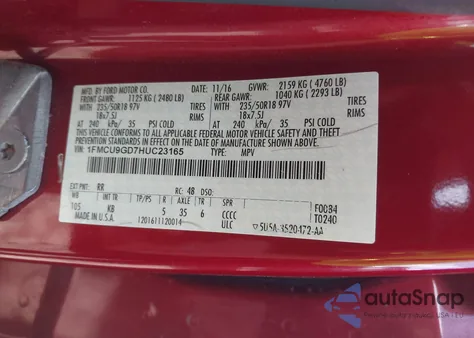 2017 Ford Escape Se from USA, damaged, VIN 1FMCU9GD7HUC23165